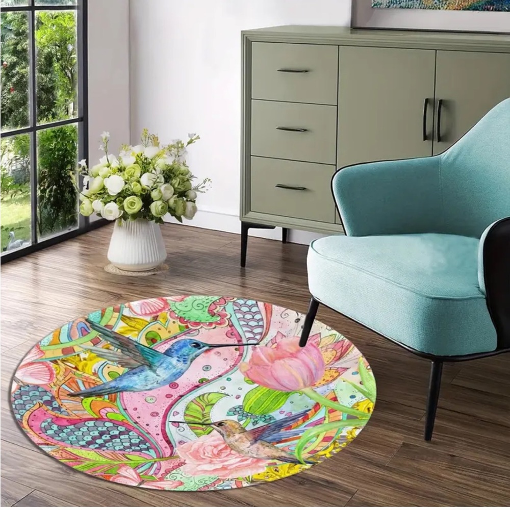 Beautiful Hummingbird 31.5” Round Rug, Small - Picture 2 of 10